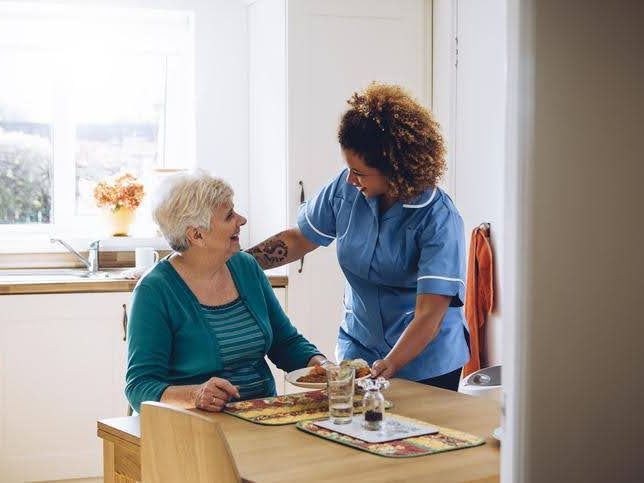 Home care caregiver lady with an old woman